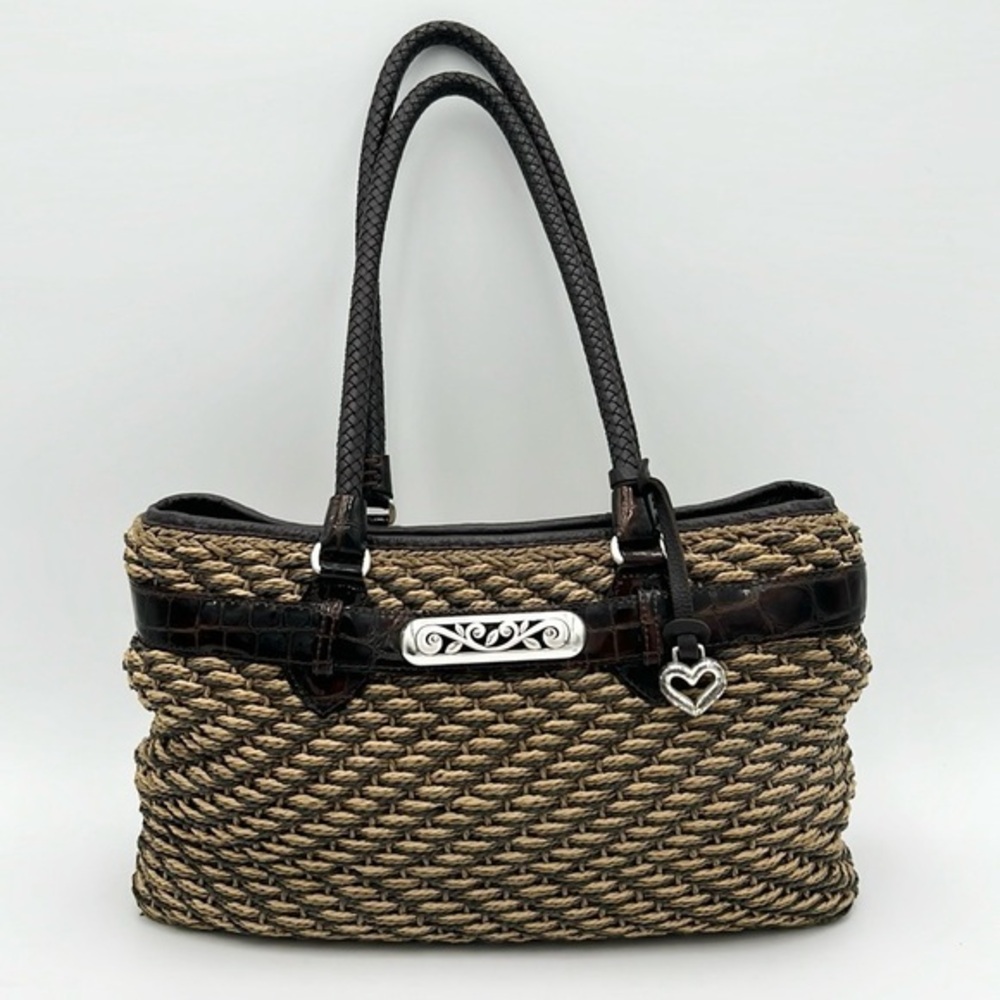 BRIGHTON WOMEN’S WOVEN CROC EMBOSSED PURSE HANDBAG SATCHEL LARGE